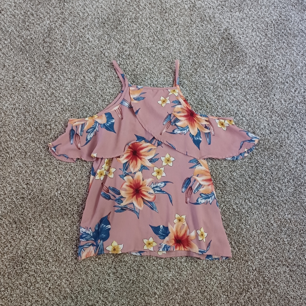 Floral Cold-Shoulder Flutter Banana Lemon Top